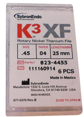 K3XF, Rotary Files, NiTi, 6/Pk