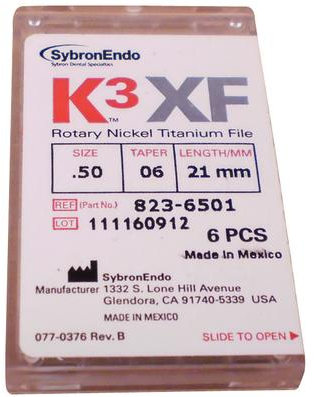 K3XF, Rotary Files, NiTi, 6/Pk