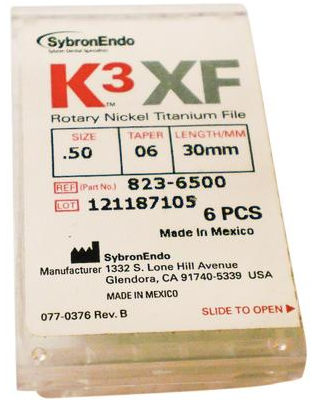 K3XF, Rotary Files, NiTi, 6/Pk