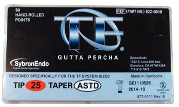 TF Gutta Percha Points, Hand-Rolled, Assorted Taper, # 25, Red, 50/Pk, 822-0010