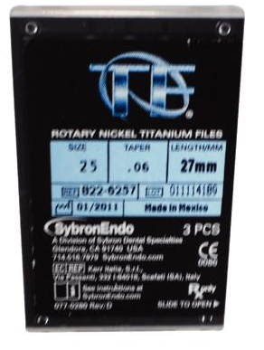 TF Twisted Nickel-Titanium Rotary File, 27 mm, 0.06 Taper, # 25, Red, 3/Pk, 822-6257