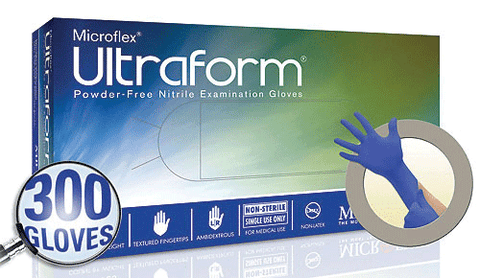 Ultraform Nitrile Gloves, Large, Cobalt Blue, 300/Box, UF-524-L