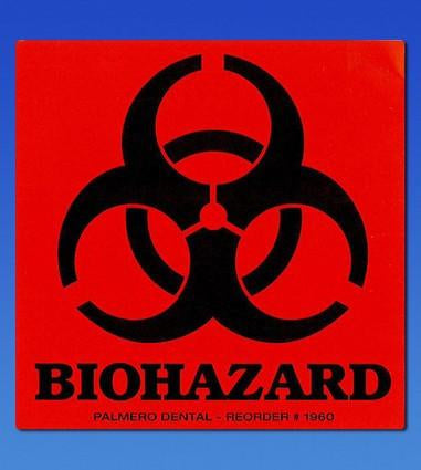 Universal Biohazard Warning Label, 3" x 3", Black on Red, 100/Roll, 1960