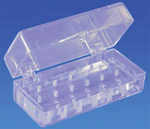 Plexiglass Bur Block, with Latch, 27-Hole, RA, Clear, 1/Pk