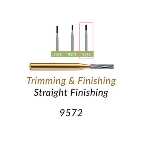 30-Blade Trimming & Finishing Carbide Burs, FG, Straight, # 9572, 5/Pk