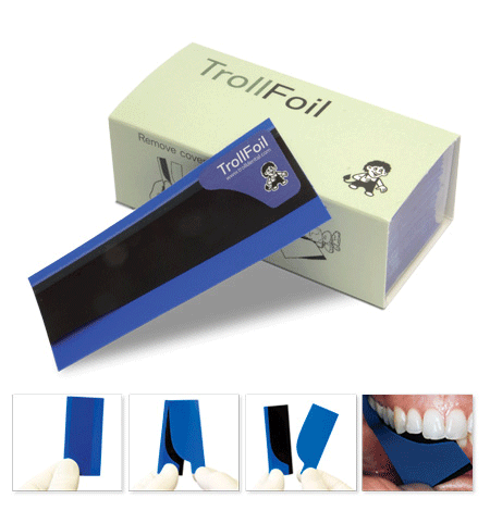 TrollFoil Pre-Mounted Double-Sided Articulating Foil, 8 microns, Mini, Blue, 500/Pk, 12000400