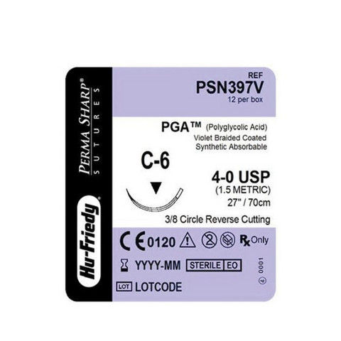 Perma Sharp Suture Violet-Dyed Braided PGA Absorbable, PSN397V, Surgical Products, Sutures